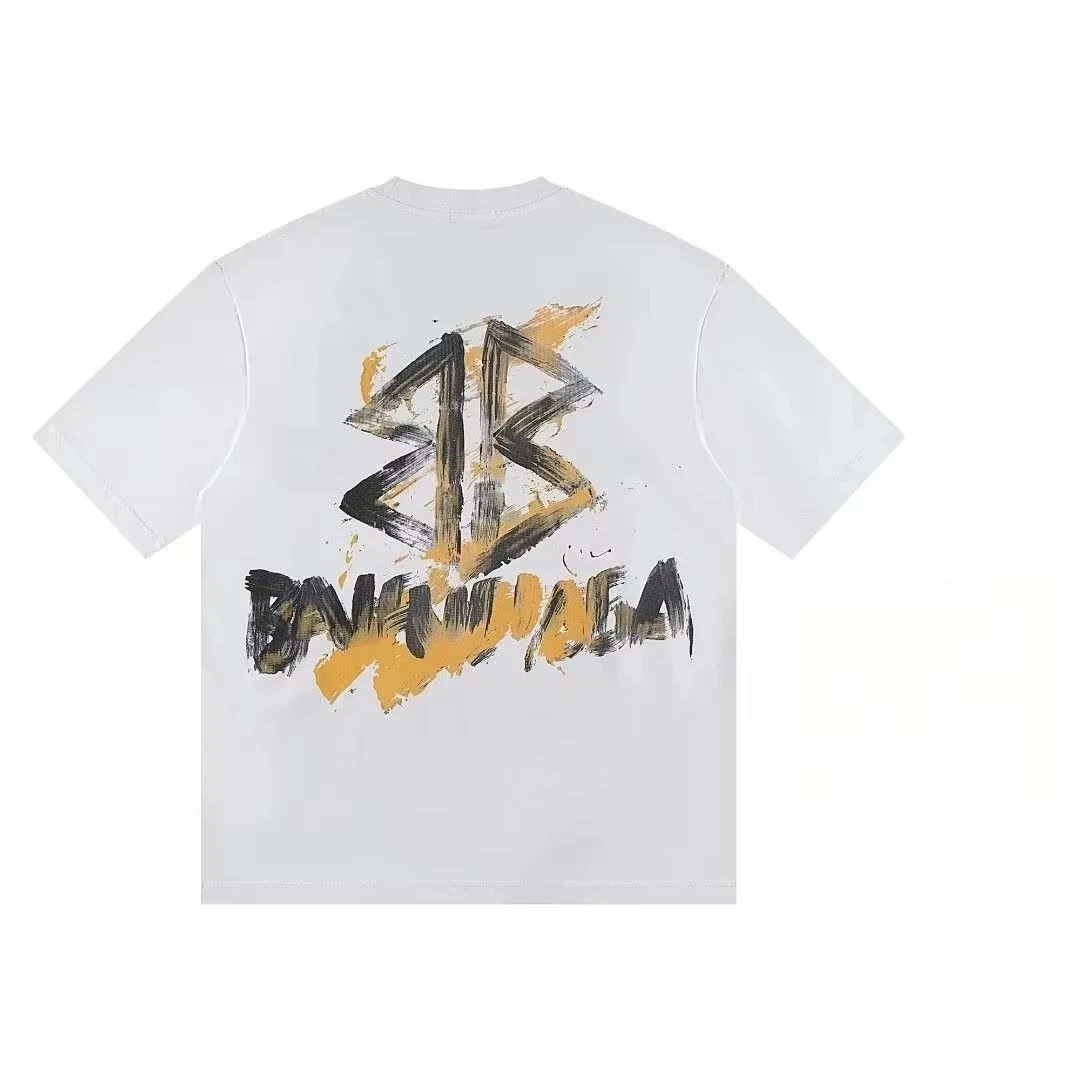 2025 メンズグラフィティ Tシャツ抽象的な黄色のストリートアートデザイン特大コットンストリート夏カジュアル通気性アーバンファッション