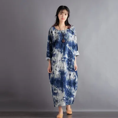 

Ink tie dyed Long Sleeve Cotton Dress