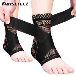 Adjustable Copper Compression Ankle Support Sleeve for Achilles Tendonitis, Plantar Fasciitis-Eases Swelling and Sprained Ankle