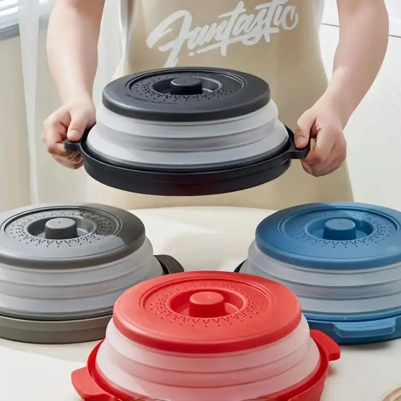 Microwave Food Splash Guard Cover, Collapsible Foldable Design, Multifunctional Kitchen Colander Tray for Steaming & Daily Meals