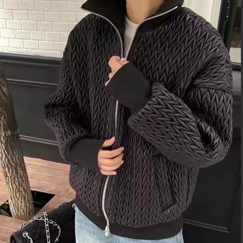 

Новое зимнее короткое легкое хлопковое стеганое пальто с воротником-стойкой, толстые теплые парки, высококачественная хлопковая куртка с замком из пшеничного тиснения