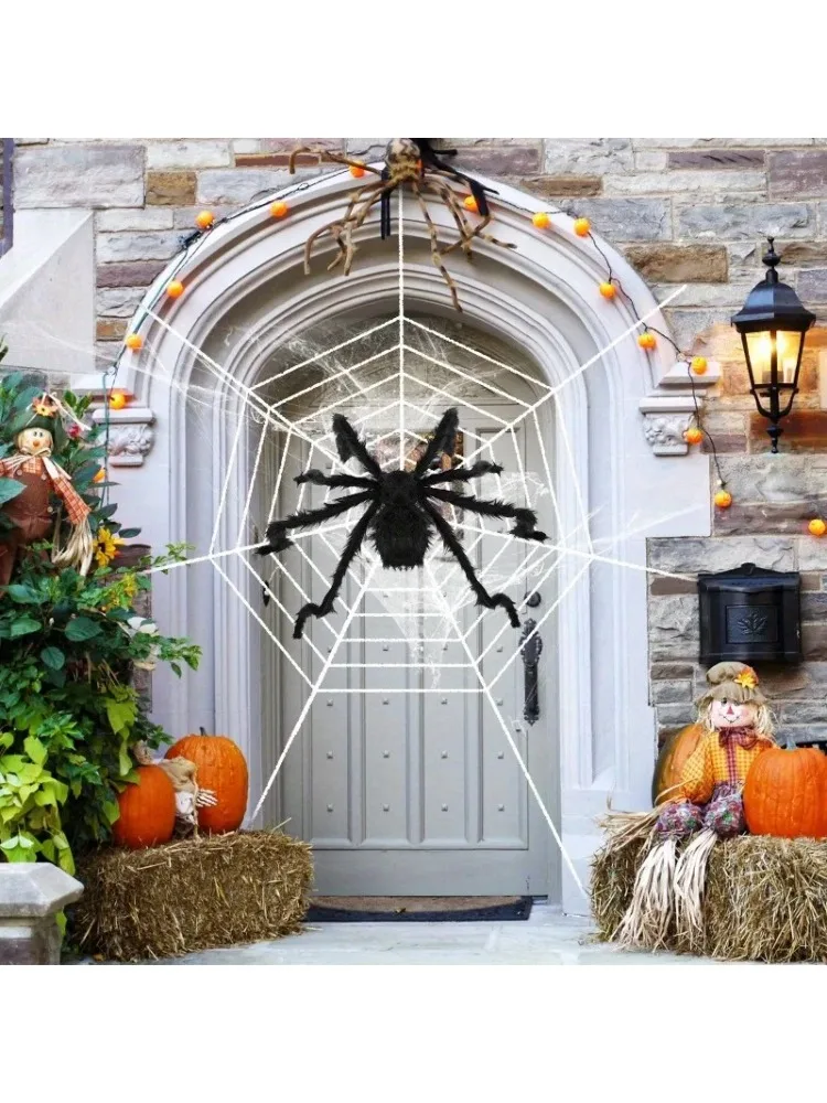 Halloween Decorations Spider Outdoor 59inch Halloween Spider with 126 inch Tarantula Mega Spider Web Hairy Poseable Scary Spider