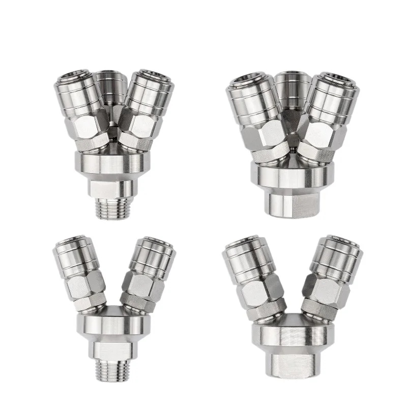304 stainless steel self-locking pneumatic quick connector C-type round two-way, three-way air compressor quick plug accessories