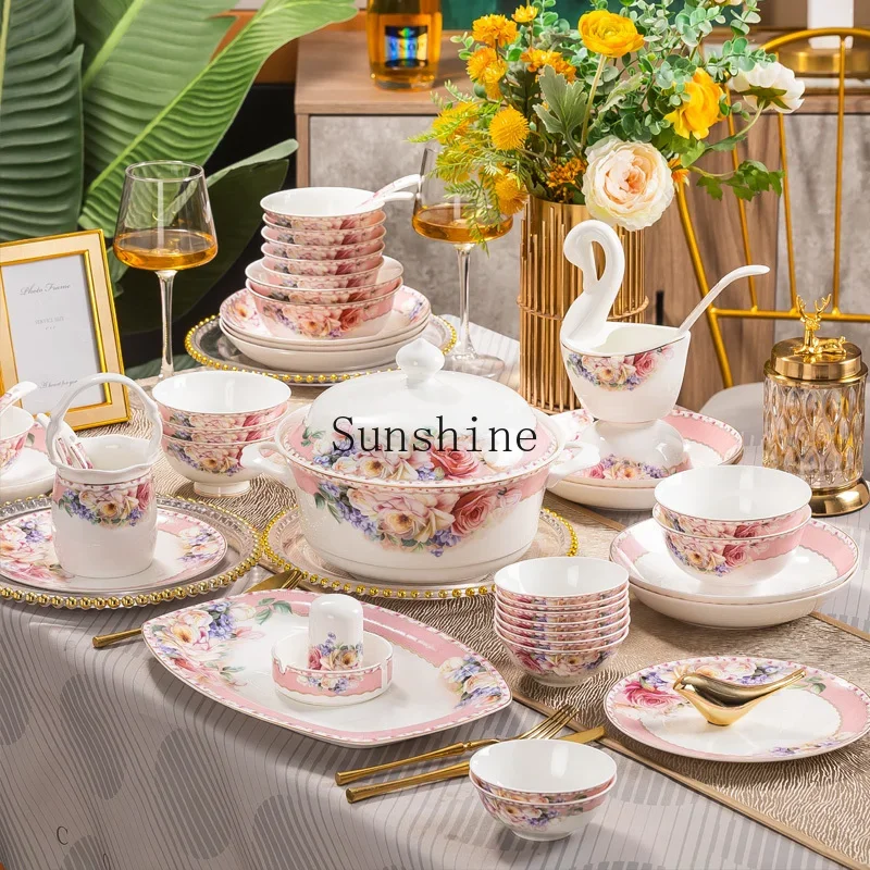 Wedding dishes set Household bone china ceramic tableware set Dishes and chopsticks housewarming