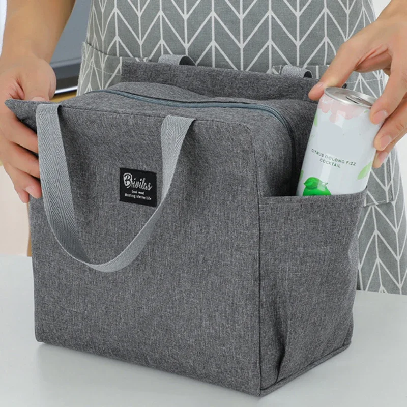 Insulated Lunch Bag Have Two Big Side Pockets Lunch Box Beverage Storage Tote Bags For Student Picnic Portable Insulated Bag New