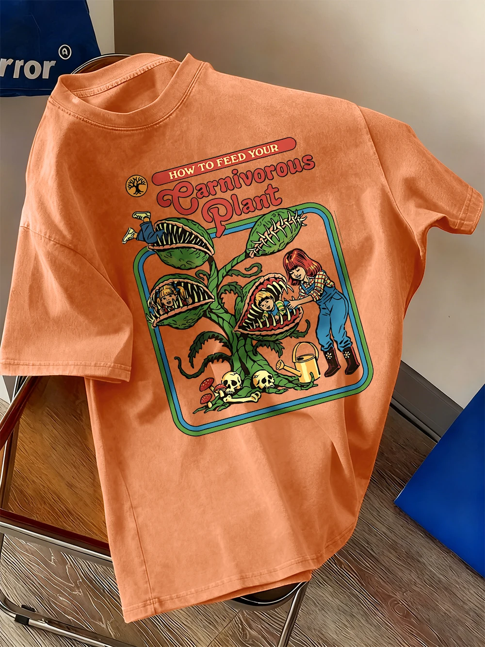 

Earnivorous Plant Printing Washed T-Shirts Womens Cotton Short Sleeve Tops Hip Hop O-Neck Oversized T Shirt Summer Soft Clothes