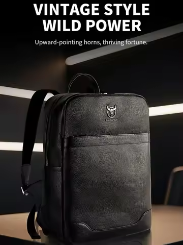 BULLCAPTAIN Men's Genuine Leather Business Backpack Large Capacity Double Compartment Computer Bag Multifunctional School Bag