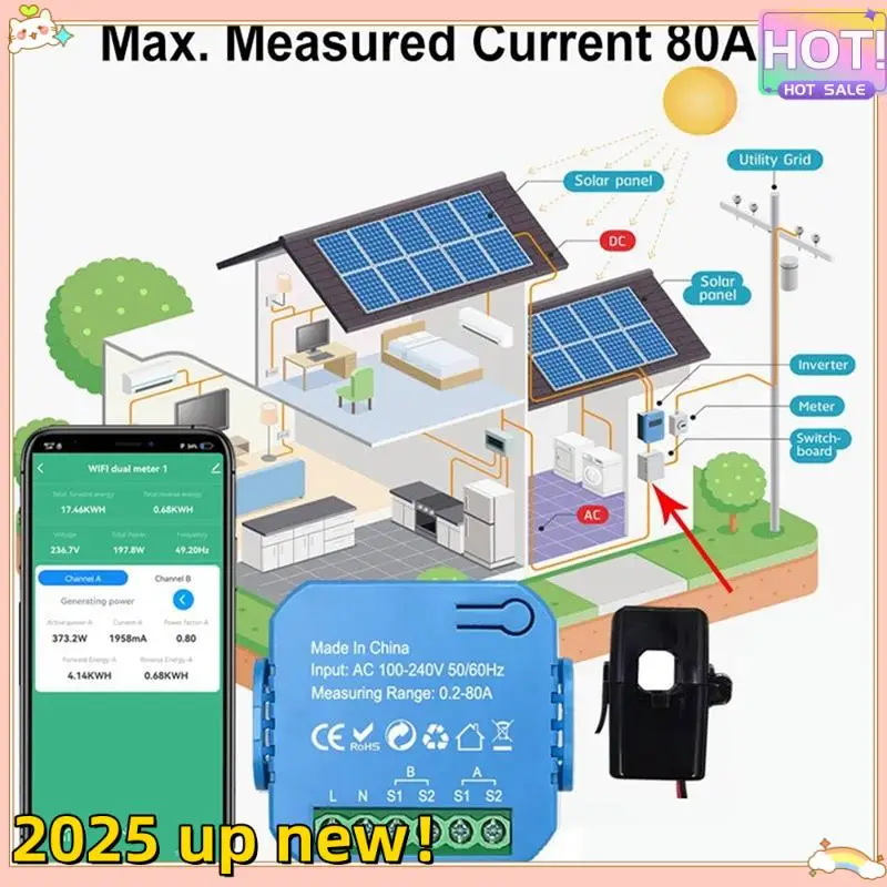 

Delicate Texture-Tuya WIFI Smart Energy Meter Bidirectional With Transformer Clamp App Monitor Power 80A Support Alarm