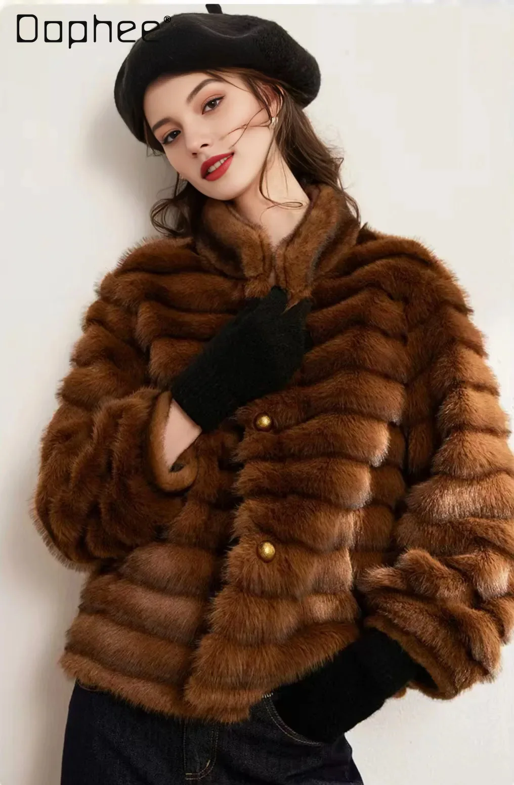 

Элегантная шуба из искусственного меха норки для женщин, высококачественная, теплая, свободного кроя, с воротником-стойкой, короткая, экологичная, модная