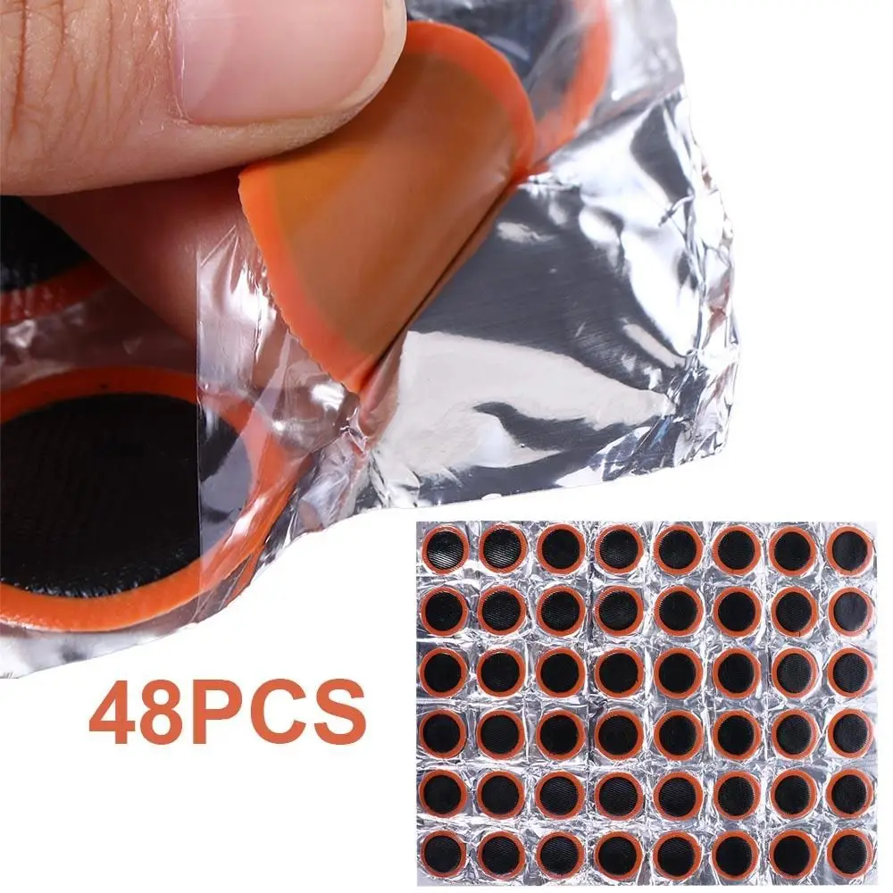 48 Pieces 25mm Road Bike Square/Round Inner Tube Cycle Repair Tools Bicycle Tire Patch Bike Tyre Patch Rubber Puncture Patches