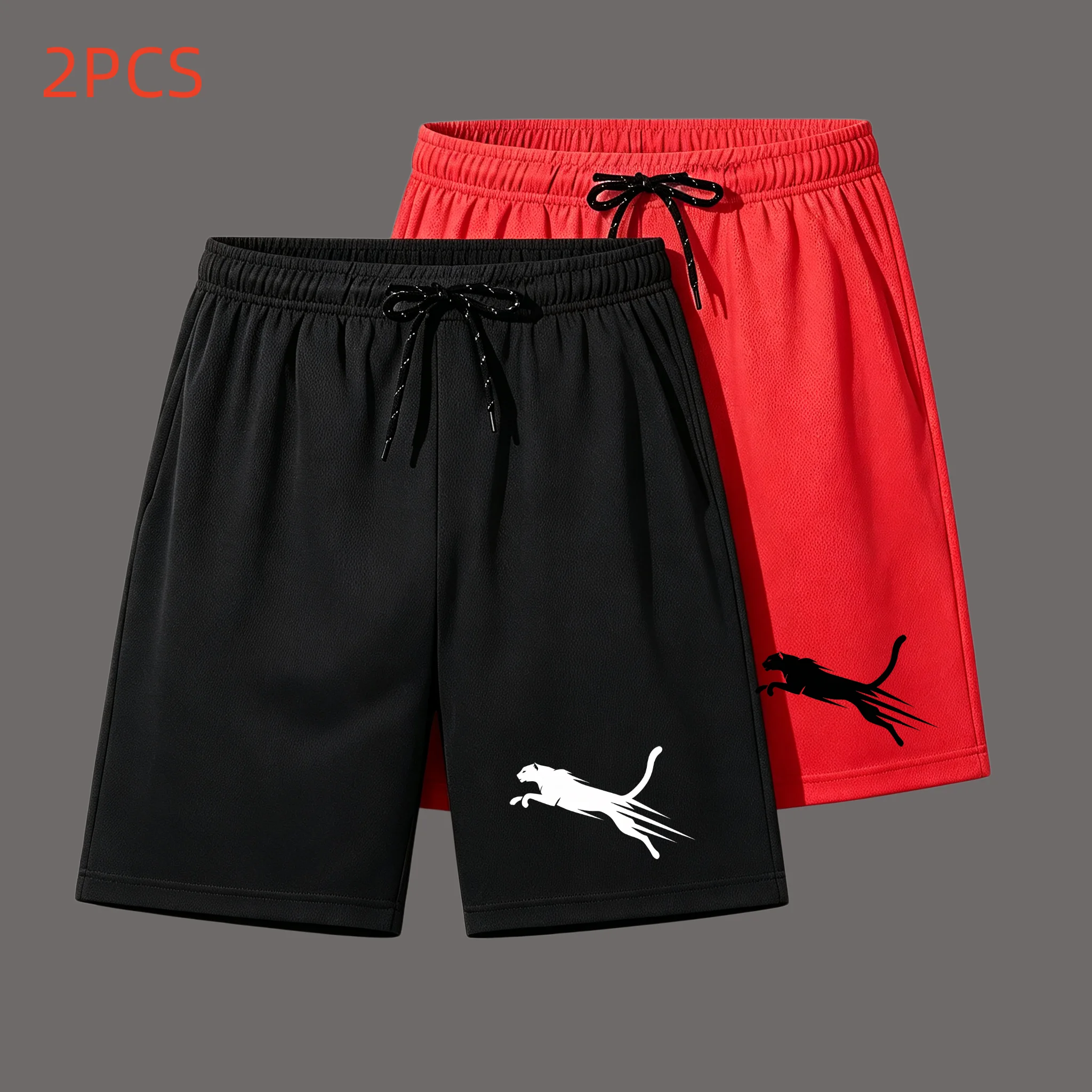 Two-piece summer men's shorts for 2026. New polyester fiber breathable elastic drawstring basketball sports casual sports shorts