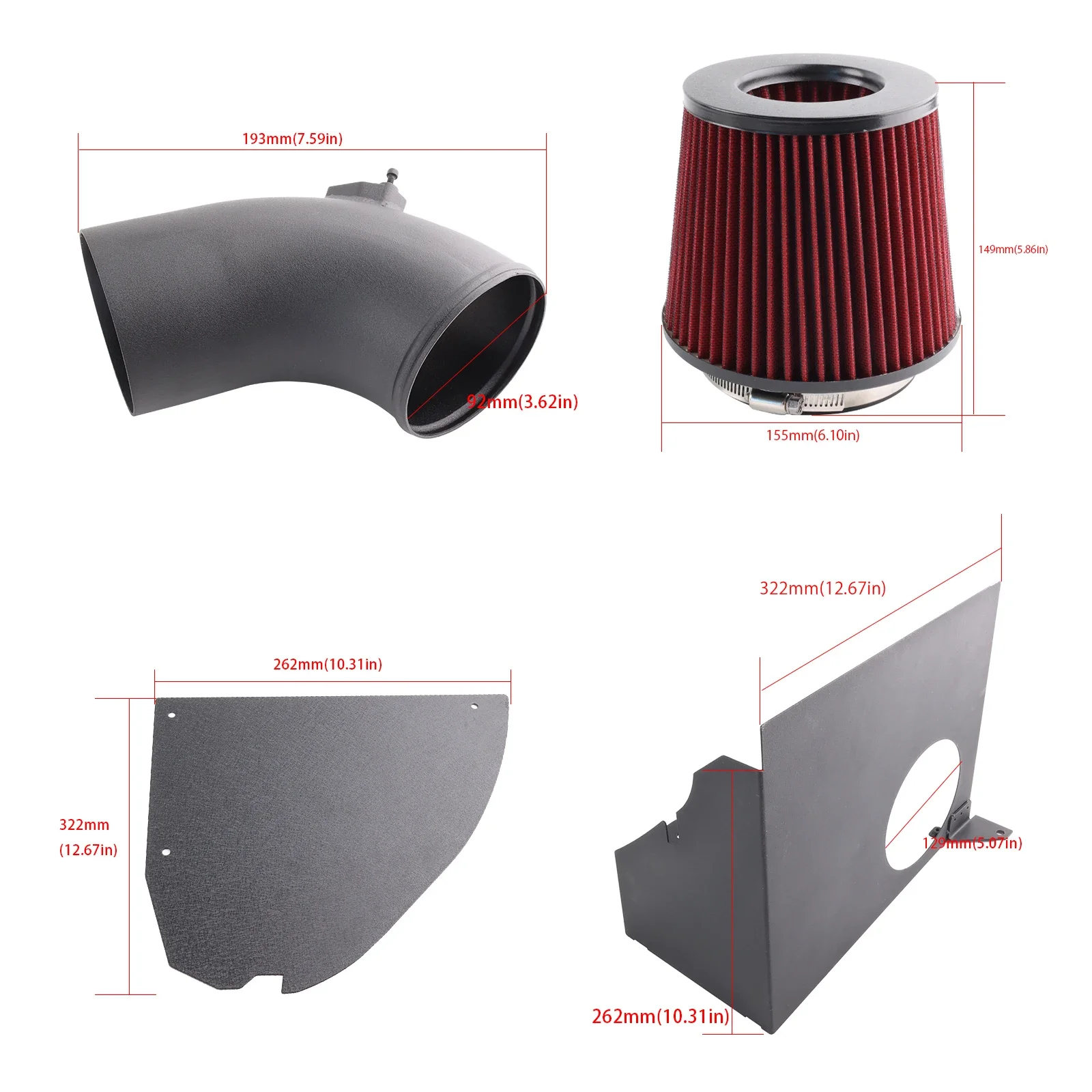 Heat Shield Cold Air Intake System Filter Kit 4\