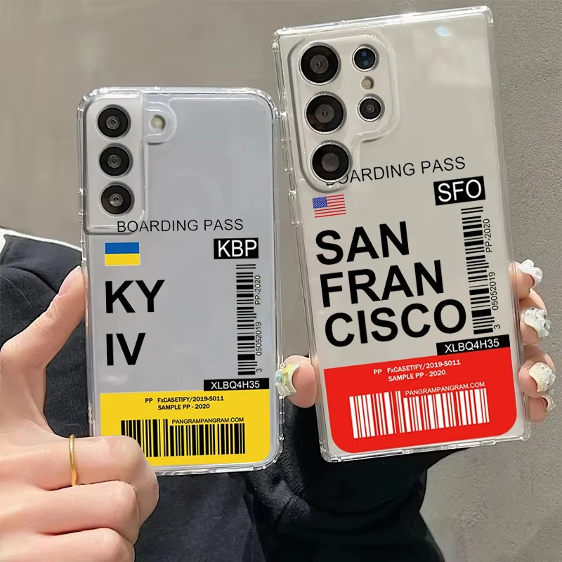 World City Travel Ticket Phone Case For Samsung Galaxy S26 S25 S24 S23 S22 Ultra S20 S10 S21 FE 5G Plus Transparent Cover
