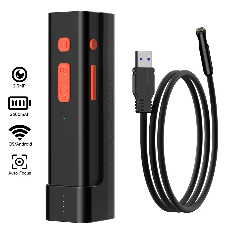 Wireless Industrial Endoscope 1080P Camera for iOS/Android IP67 Rigid Cable Split Design Autofocus Lens 1920P Borescope for Pipe