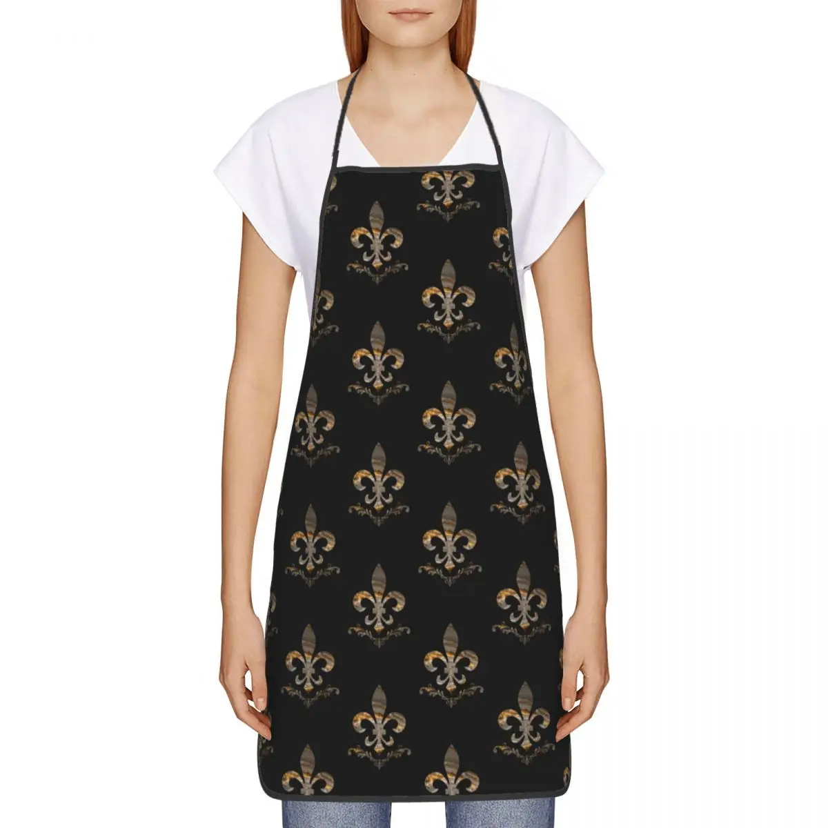 Unisex Royal Fleur De Lis Bib Apron Adult Women Men Chef Tablier Cuisine for Kitchen Cooking Fleur-De-Lys Lily Flower Baking