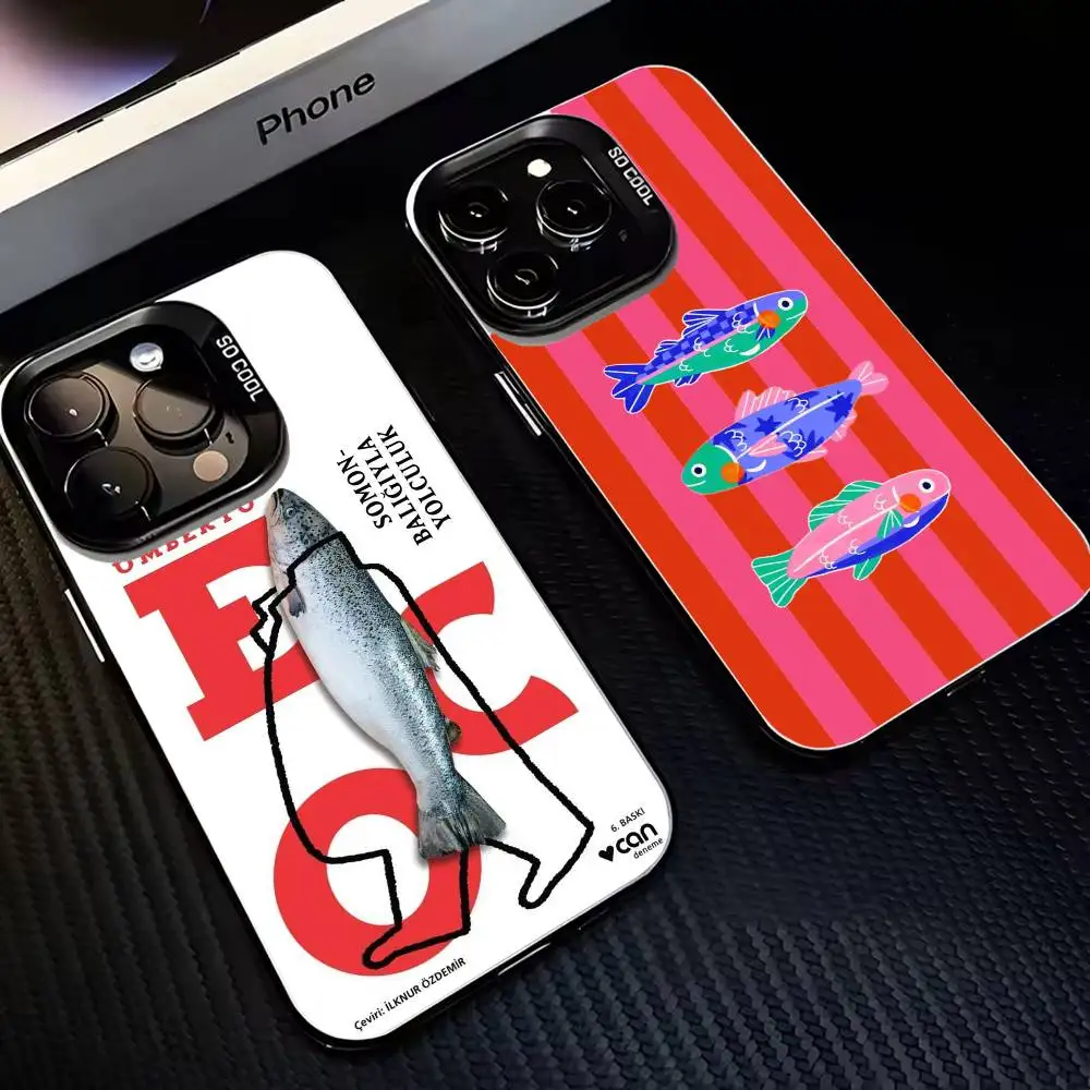 

F-Fish Funny Sardines Phone Case For iPhone17,16,15,14,13,12,11 Plus,Pro Silver Matte Shockproof Cover