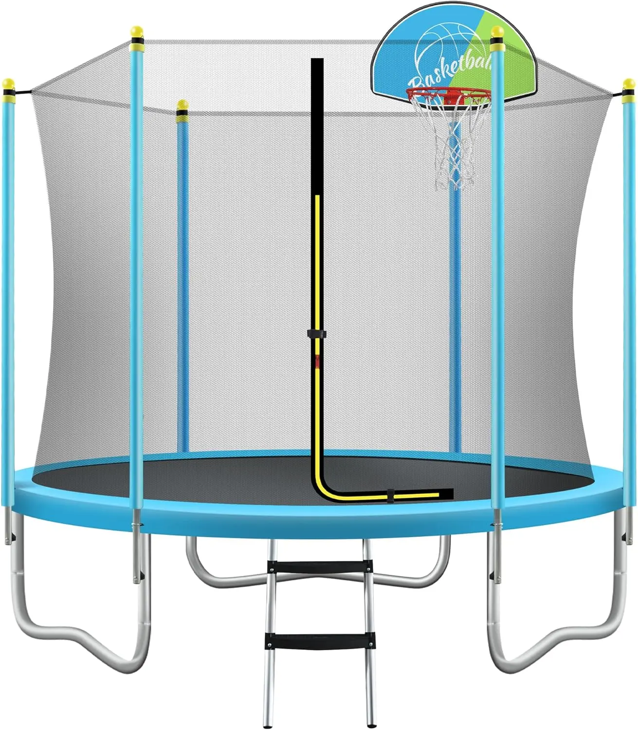 Merax 8FT Trampoline with Basketball Hoop, Safety Enclosure Net and Ladder, 400LBs ASTM Compliant Trampoline for Kids