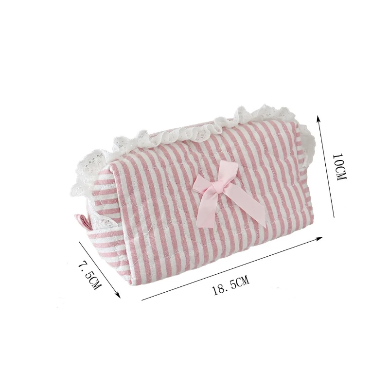Pink Blue Check Sweet Lace Stationery Organizer Cute Quilted Large Capacity Pencil Case Back To School Pencil Pouch