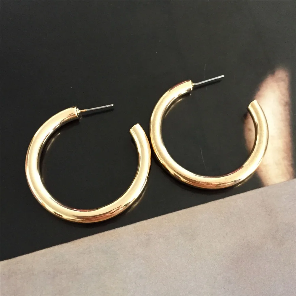 New Simple Hoop Earrings 36mm Metal Copper Circle Round Earrings for Women Daily Fasthion