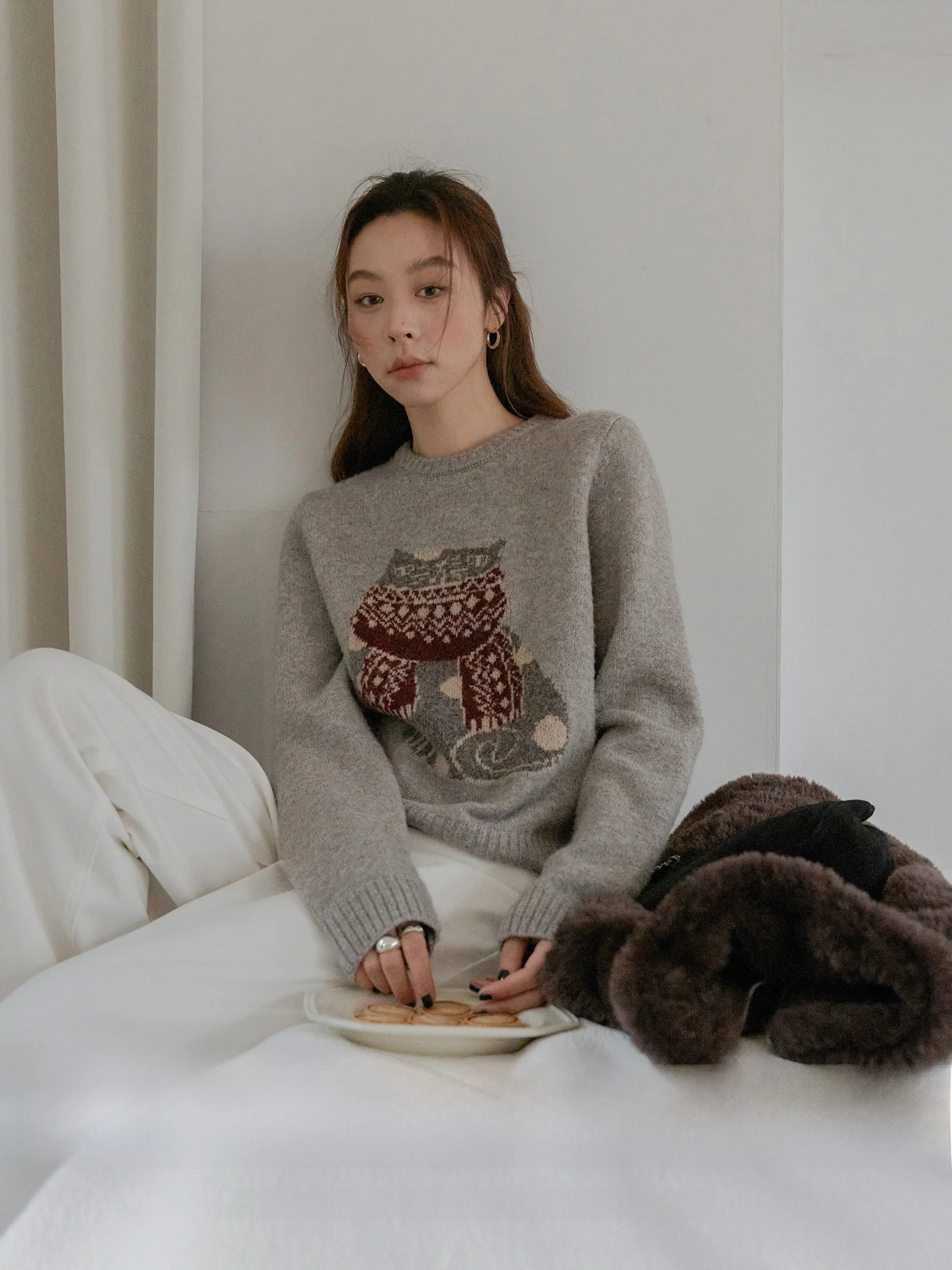 

VNOOK Women's Pattern Knitted Short Sweater round Neck Long Sleeve Winter New Style Commute Style Pure E-commerce Fashion...