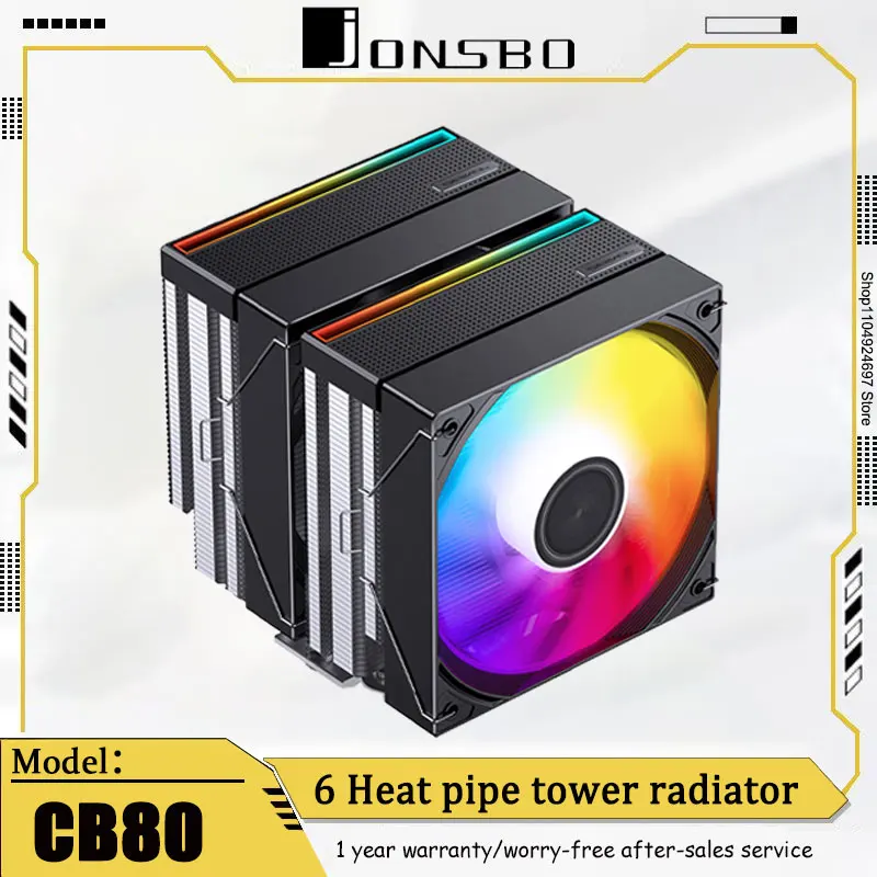 JONSBO CB80 Snow Series Twin Tower Radiator 6 Heat Pipes 12CM PWM Fan 5V ARGB Light Effect Tower CPU Air Cooling Radiator Black