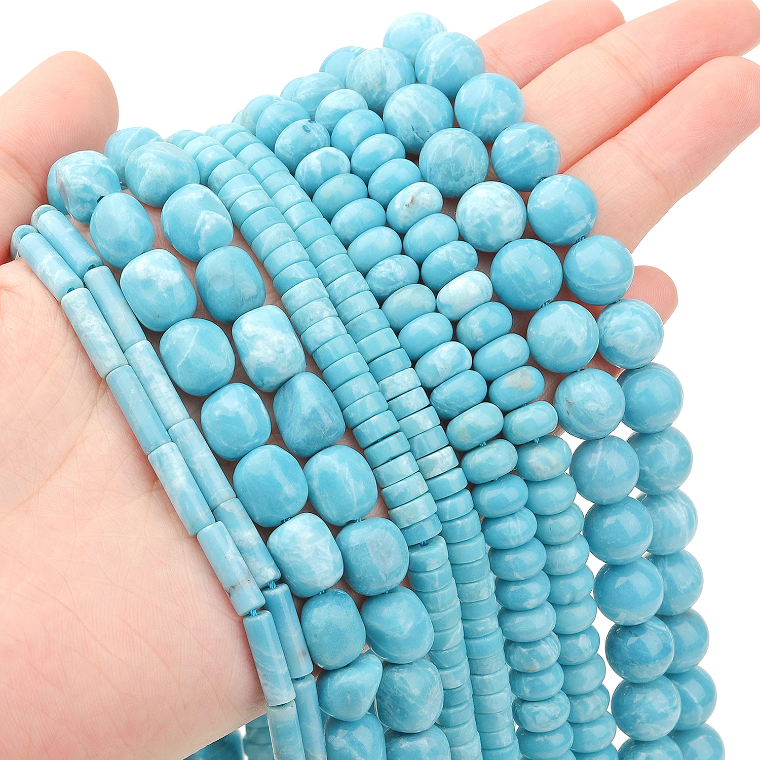 AAA Natural Larimar Stone Beads Round Tube Abacus Tube Flat Round Geometirc Shape Loose Beads for Jewelry Making Diy Accessories