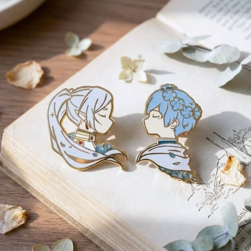 Juego de 2 Broches de Esmalte con Personajes de Elfo de Dibujos Animados, Chapados en Oro, de Aleación, Estilo Anime, Lindos Pines para Solapa, Insignias para Ropa, Mochilas y Sombreros