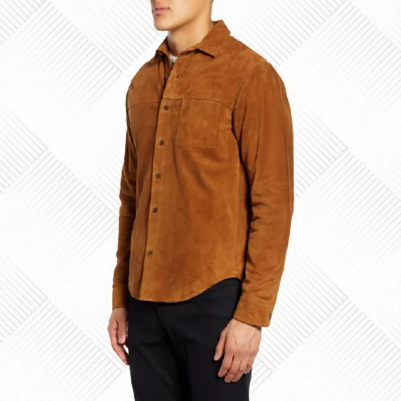 Men's Tan Suede Shirt Premium Quality Soft Suede Causal Overshirt