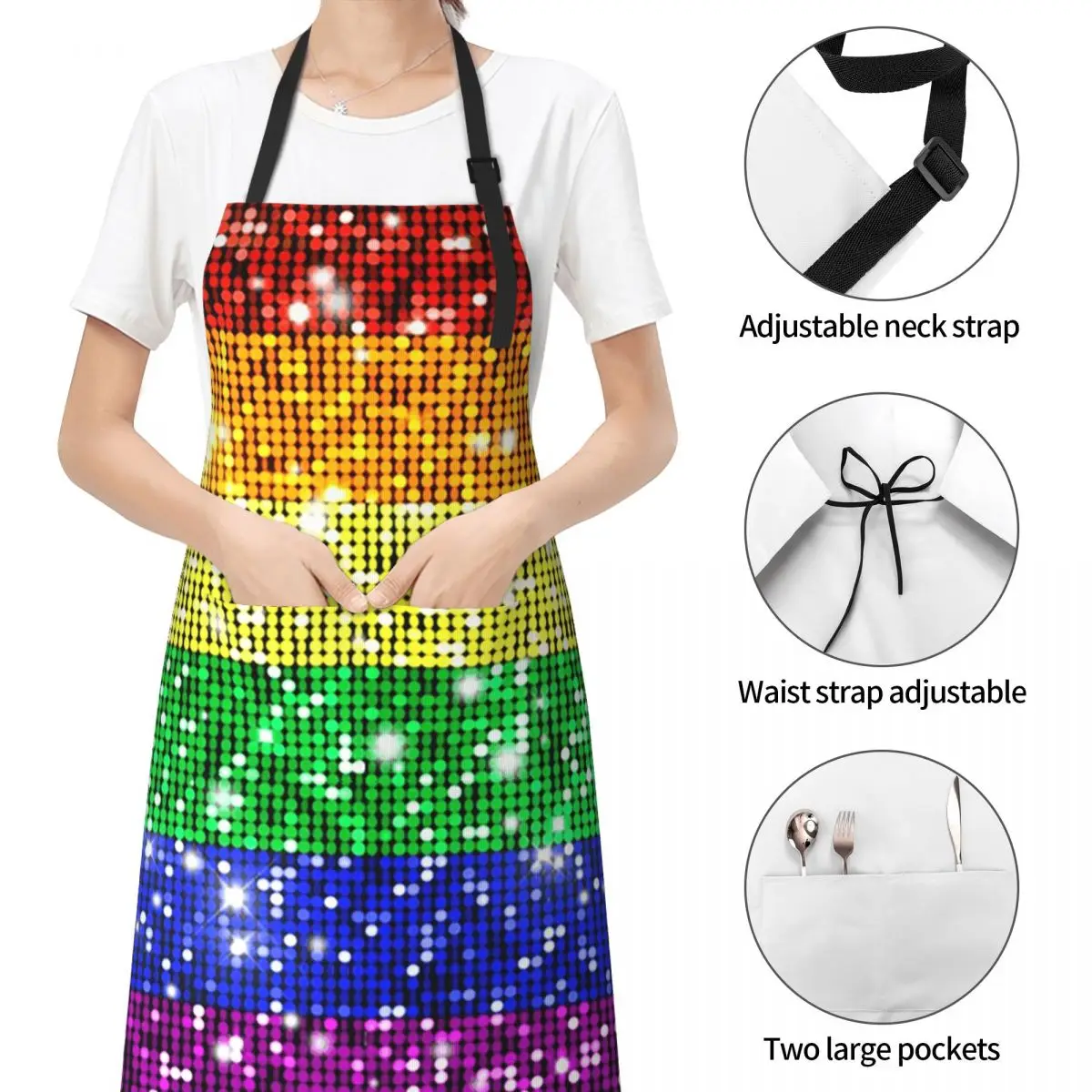 فو بريق قوس قزح فخر العلم LGBT مثلي الجنس مثليه مآزر الشيف الطبخ المطبخ Tablier أكمام مريلة تنظيف المطبخ بينافور #4