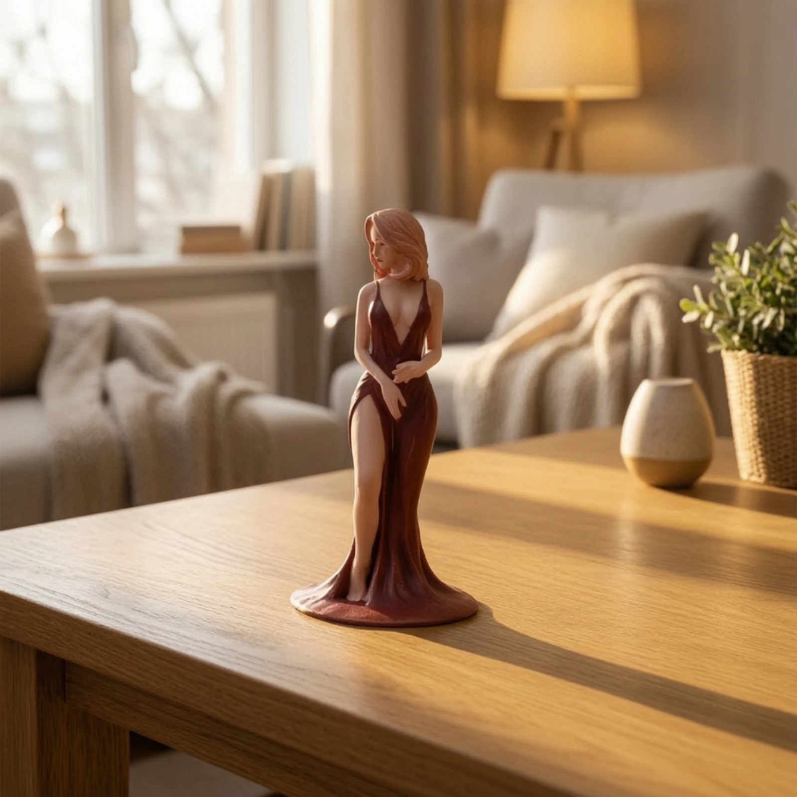 Miniature Woman Figurine Decorative Woman Figurine Miniature Figure with Gown Compact Statuette Stable for Collectors, Desktop