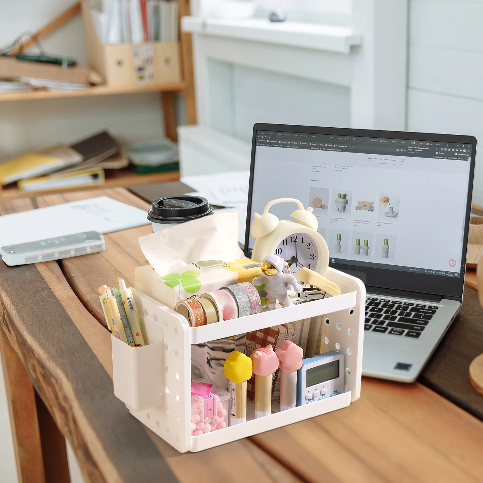 

Desktop ganizer White 2 Layer Storage Rack Pen Holder Desk Shelf Office Dorm Book Magazine Holder Large Capacity Neat Tidy