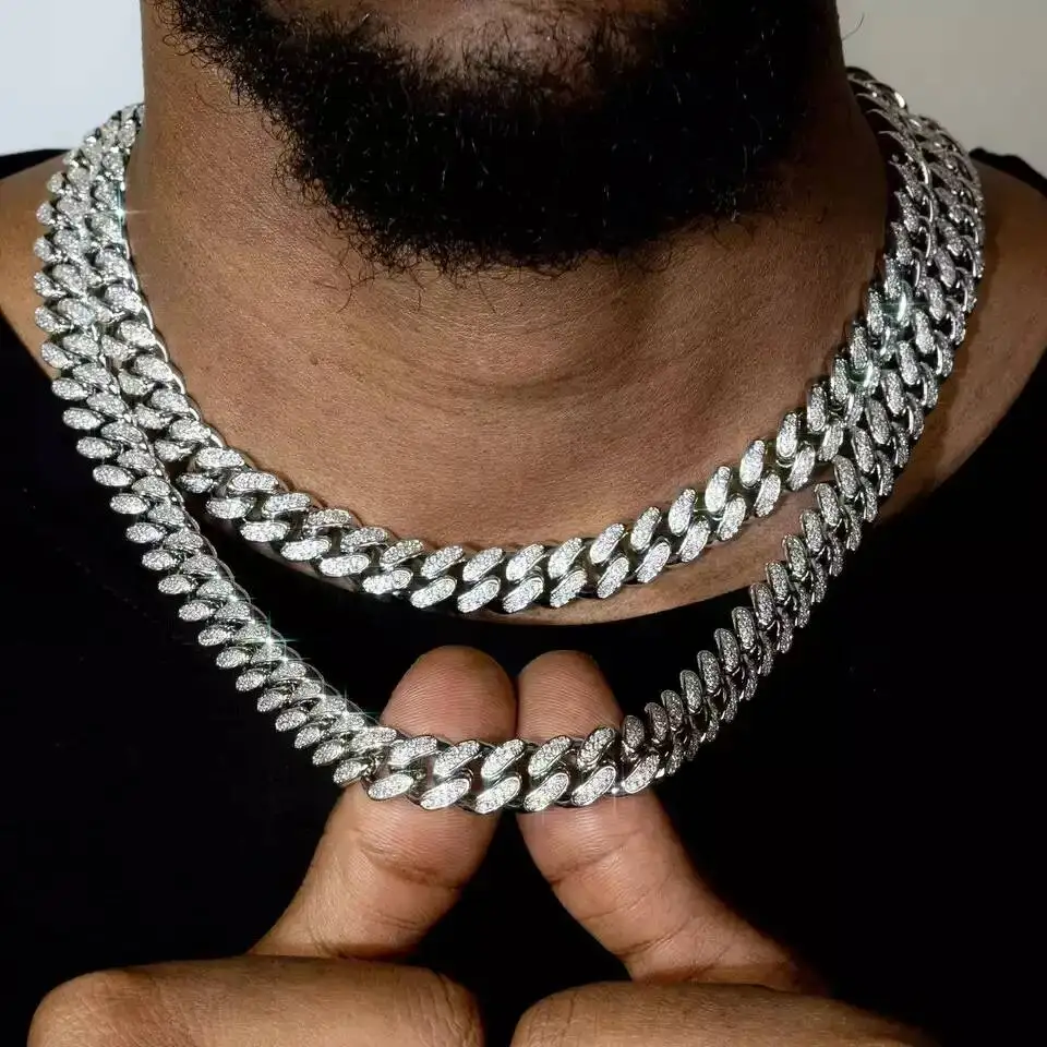 Fashion 26 Inches 6~14mm VVS Quality Moissanite Diamond Necklace 925 Sterling Silver Cuban Link Chain Iced Out Hip Hop Style..
