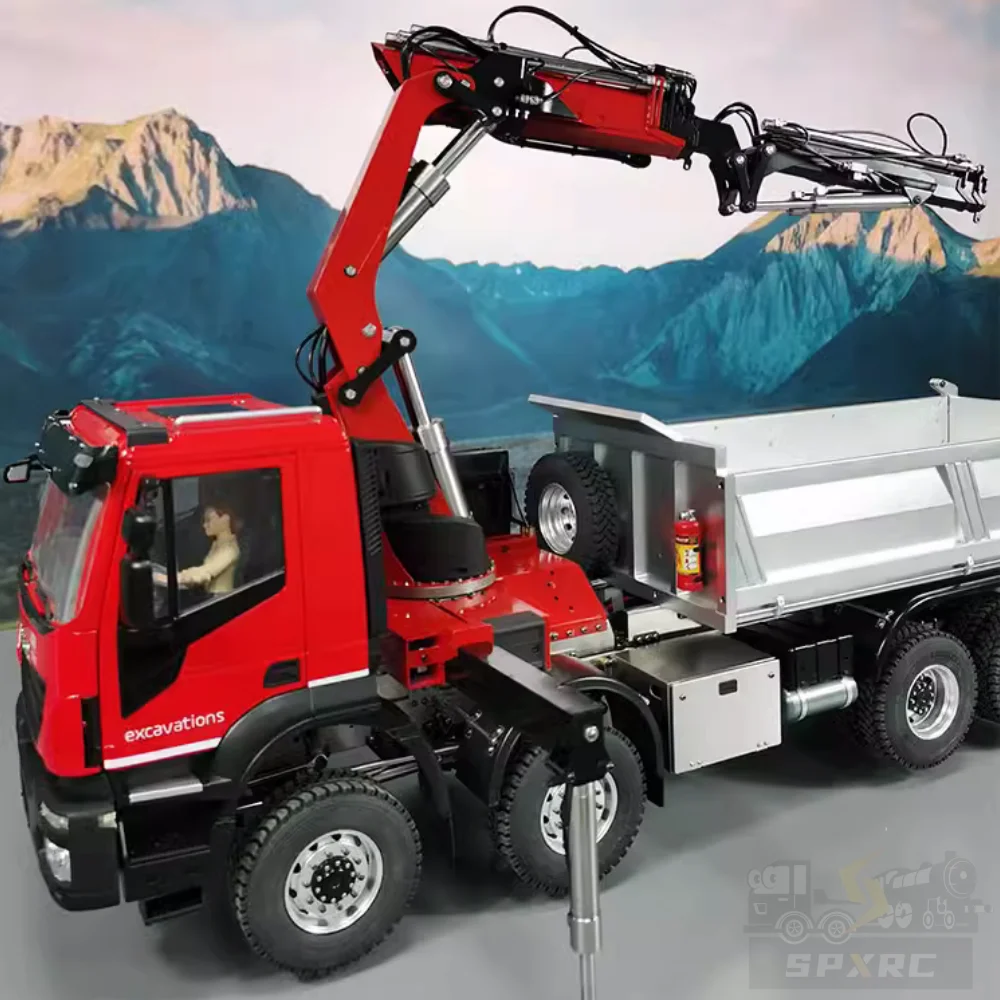 RC Crane 1/14 8x8 6x4 Hydraulic RC Crane Remote Control Dump Truck Metal Model RTR Crane Remote Control Car Boy Toys