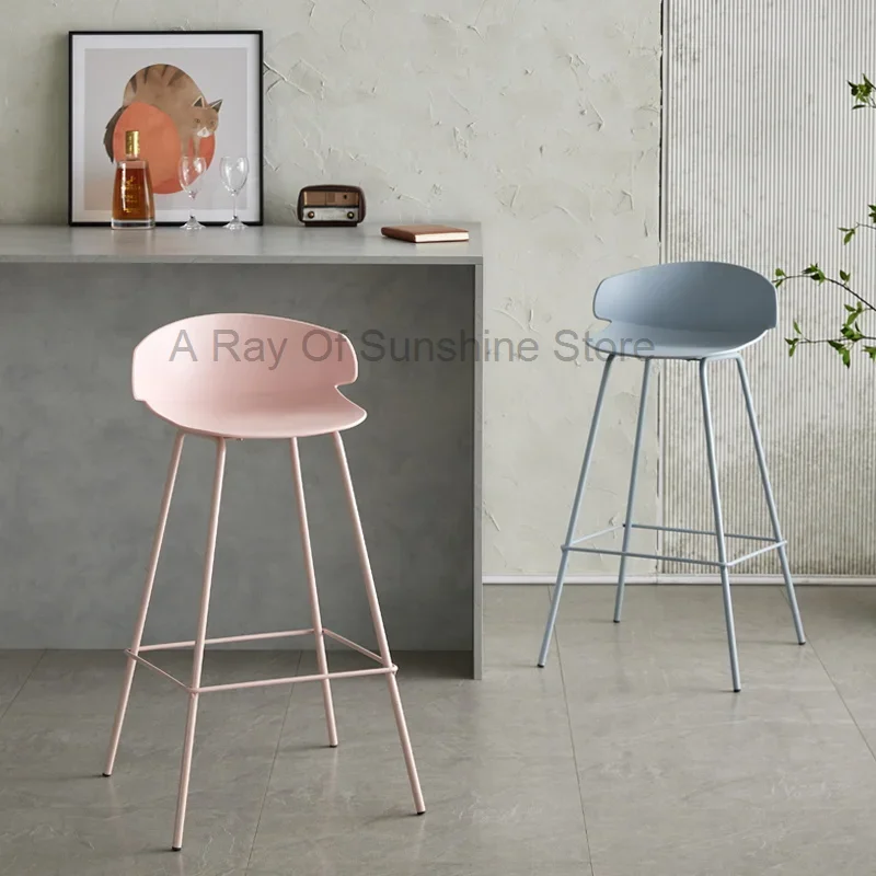 

Reception Kitchen Bar Stool Counter Manicure Minimalist Pink Island Stool Plastic Black Sillas Para Comedor Home Furniture