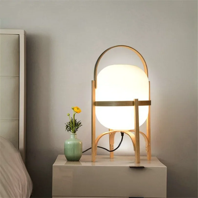 Modern Wood Table Lamps for Bedroom Bedside Hotel Japaness Tea Desk Light Side Living Room Plug in Wooden Glass Japan