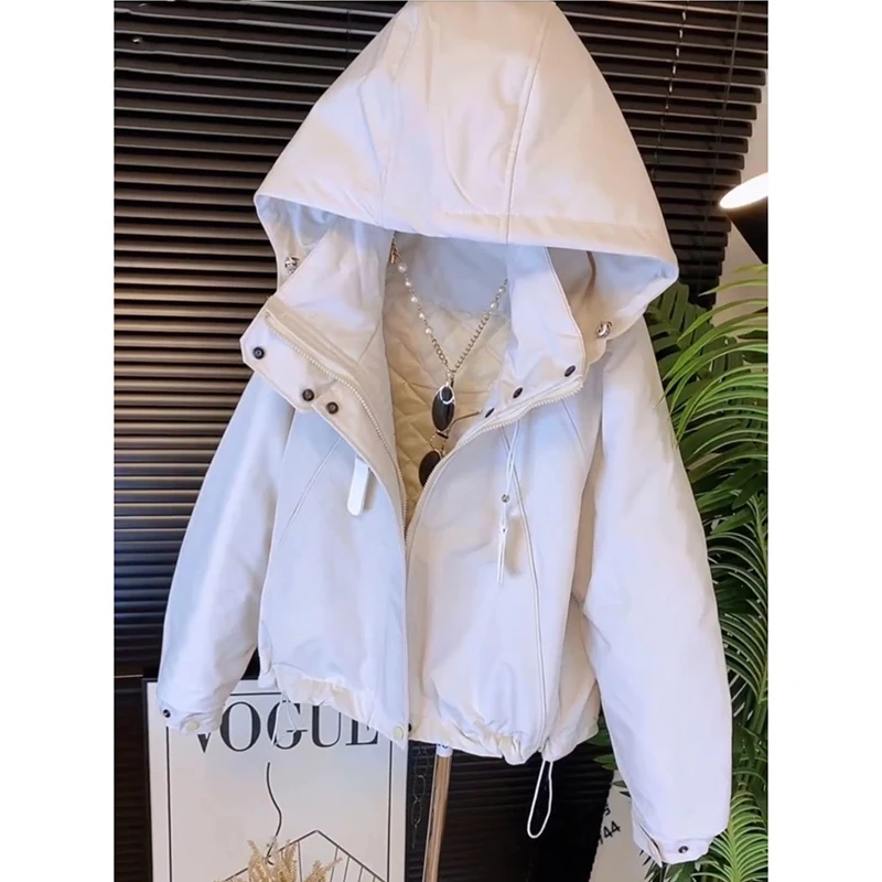 المرأة قصيرة الخريف الشتاء خندق معطف مقنعين سترة واقية غير رسمية فضفاضة ملابس خارجية فاخرة الإناث الرطبة تهمة سترة