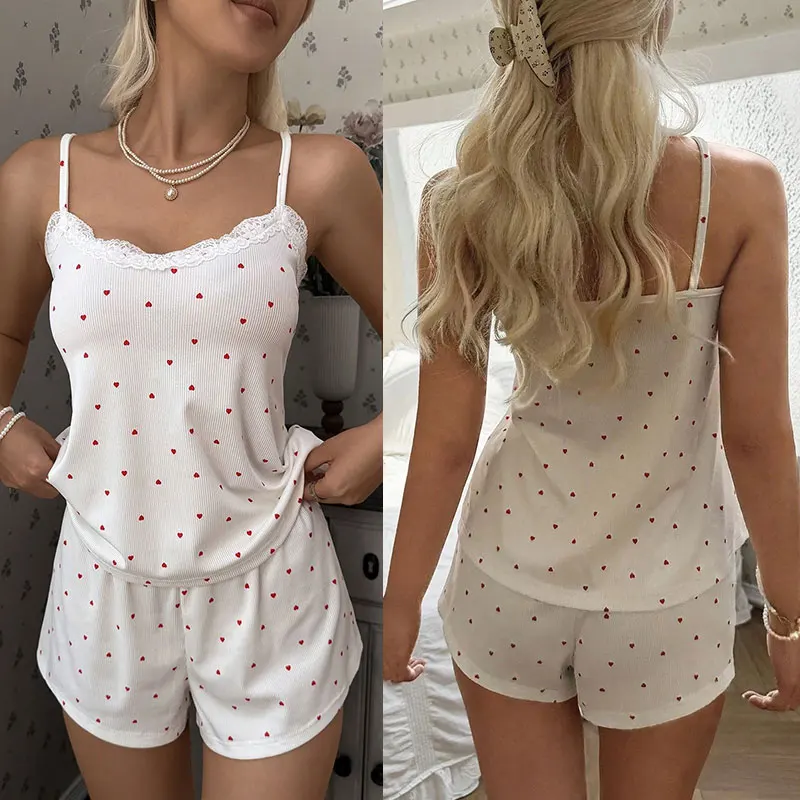 

Сексуальный женский комплект пижамы из 2 предметов: милый топ с глубоким V-образным вырезом, шорты и кружевные трусики. Гладкая, свободная одежда для сна и повседневная домашняя одежда.