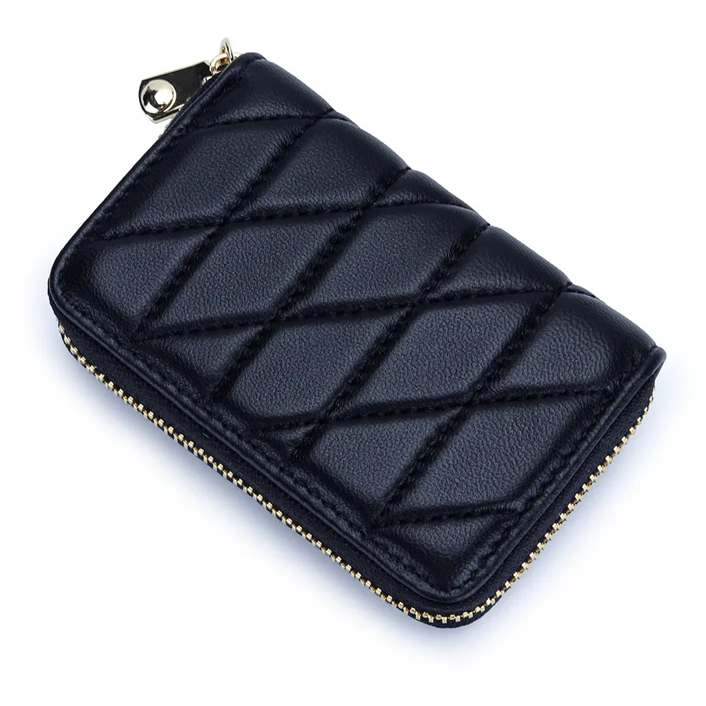 

Luxury Small Wallet Business Card holder Sheepskin Leather Credit Card Holder Zipper Card Cases Gift for Women Men Coin Purse