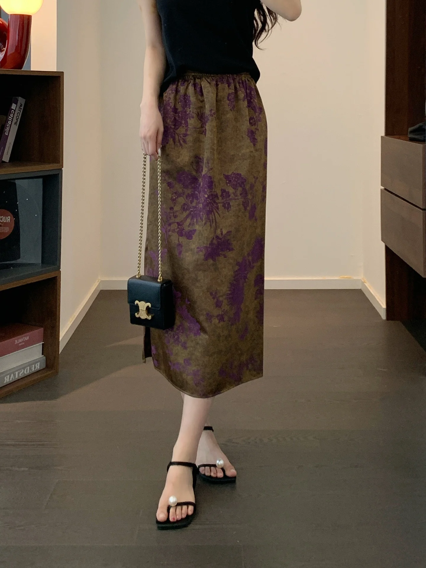 

Элегантная новая юбка в китайском стиле с высокой талией, прямого кроя, средней длины, с боковым разрезом, цветочной вышивкой, из ткани Lenzing