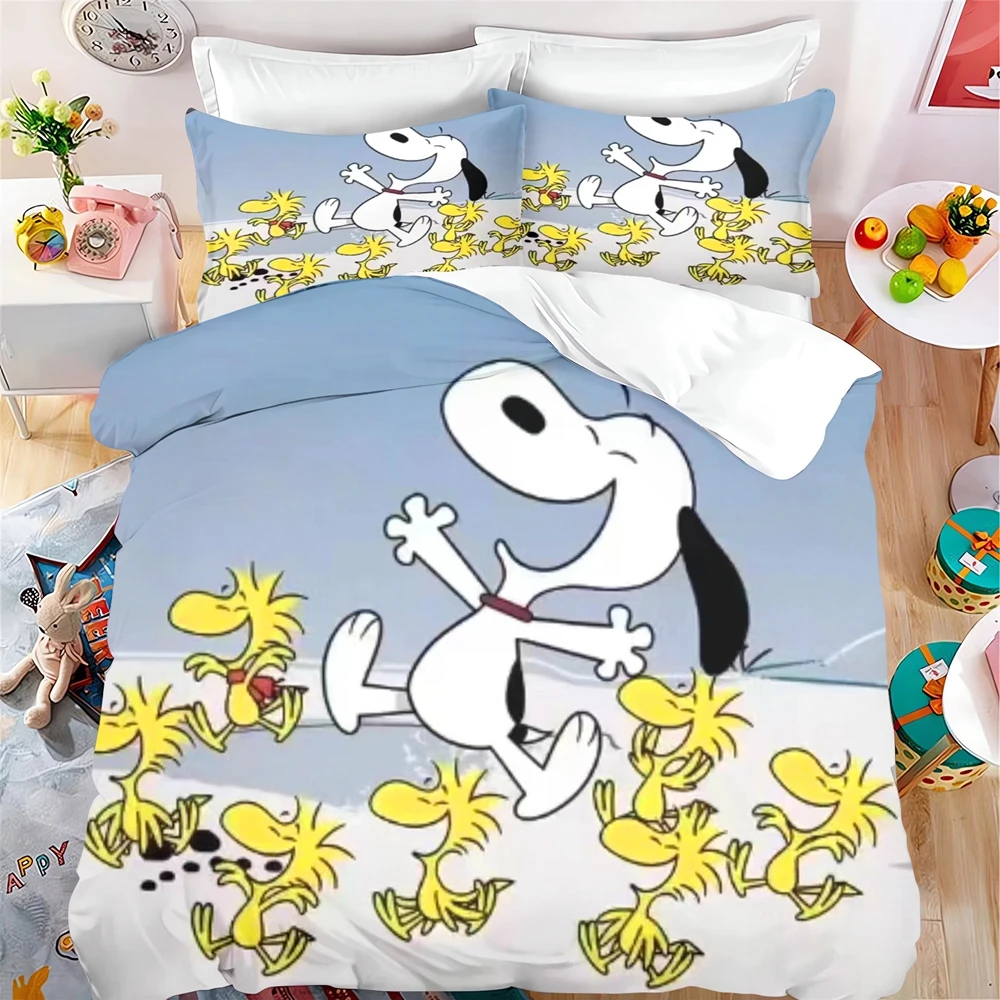 Cartoon Snoopy Bedding Sets Cute Bed Cover Comforter Duvet Cover Pillow Case 2-3 Pieces Sets Children Bedroom Decoration