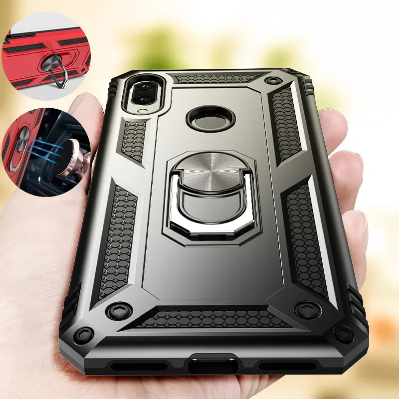 Luxury Armor Stand Case For Xiaomi Redmi Note 7 8 Pro Case Shockproof Magnetic Ring Holder Phone Cover For Redmi 7A 8A Case