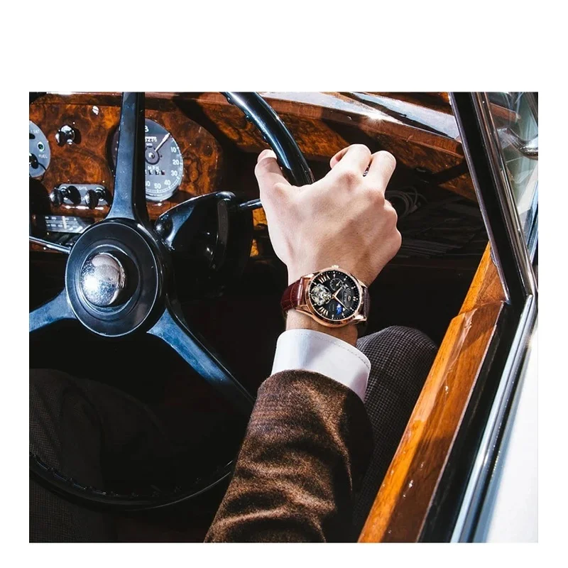 AILANG Quality Tourbillon Men's Watch Men Moon Phase Automatic Montre  Watches Mechanical Transparent SteampunkClock