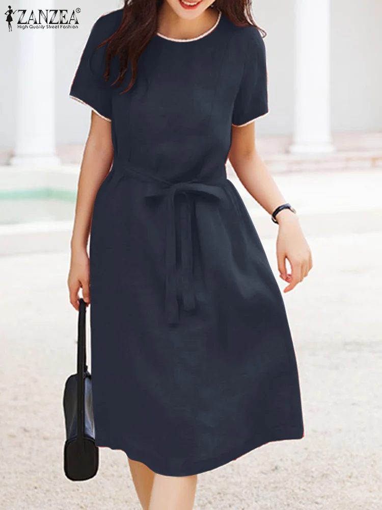 

Summer Fashion Loose Dress ZANZEA Women Short Sleeve Solid Midi Sundress Robe Femme Elegant Work Party Vestidos Kaftan Oversize