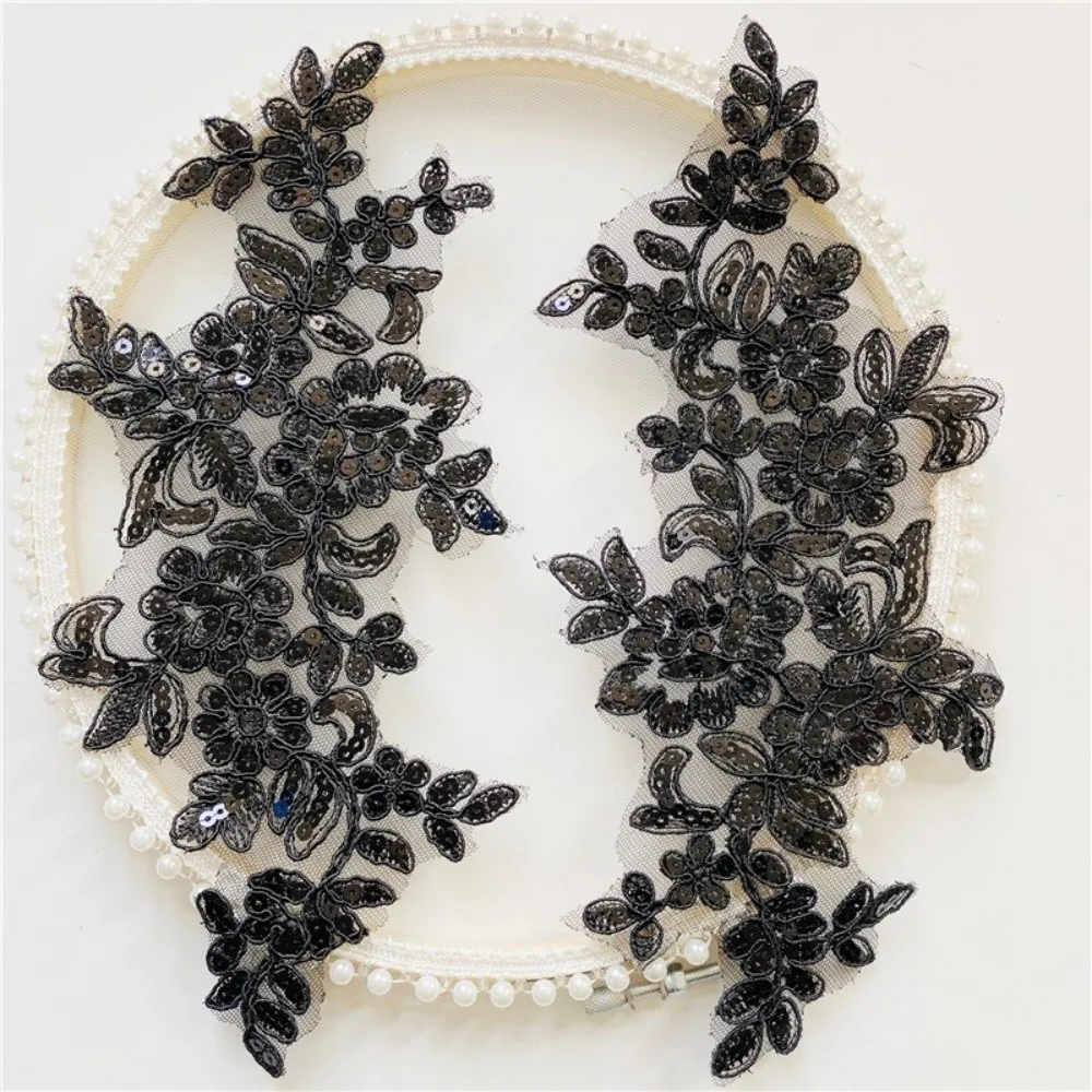 1Pair Polyester Fiber Embroidery Flower Patches Clothing Accessories Floral Patches Embroidery Flower Sequins Lace Patch