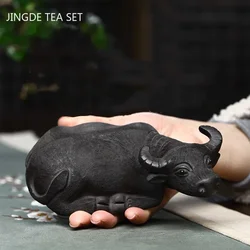 Boutique Yixing Purple Clay Tea Pet Pure Handmade Buffalo Sculpture Decoration Tea Tray Decor Accessories Home Tea Set Ornaments