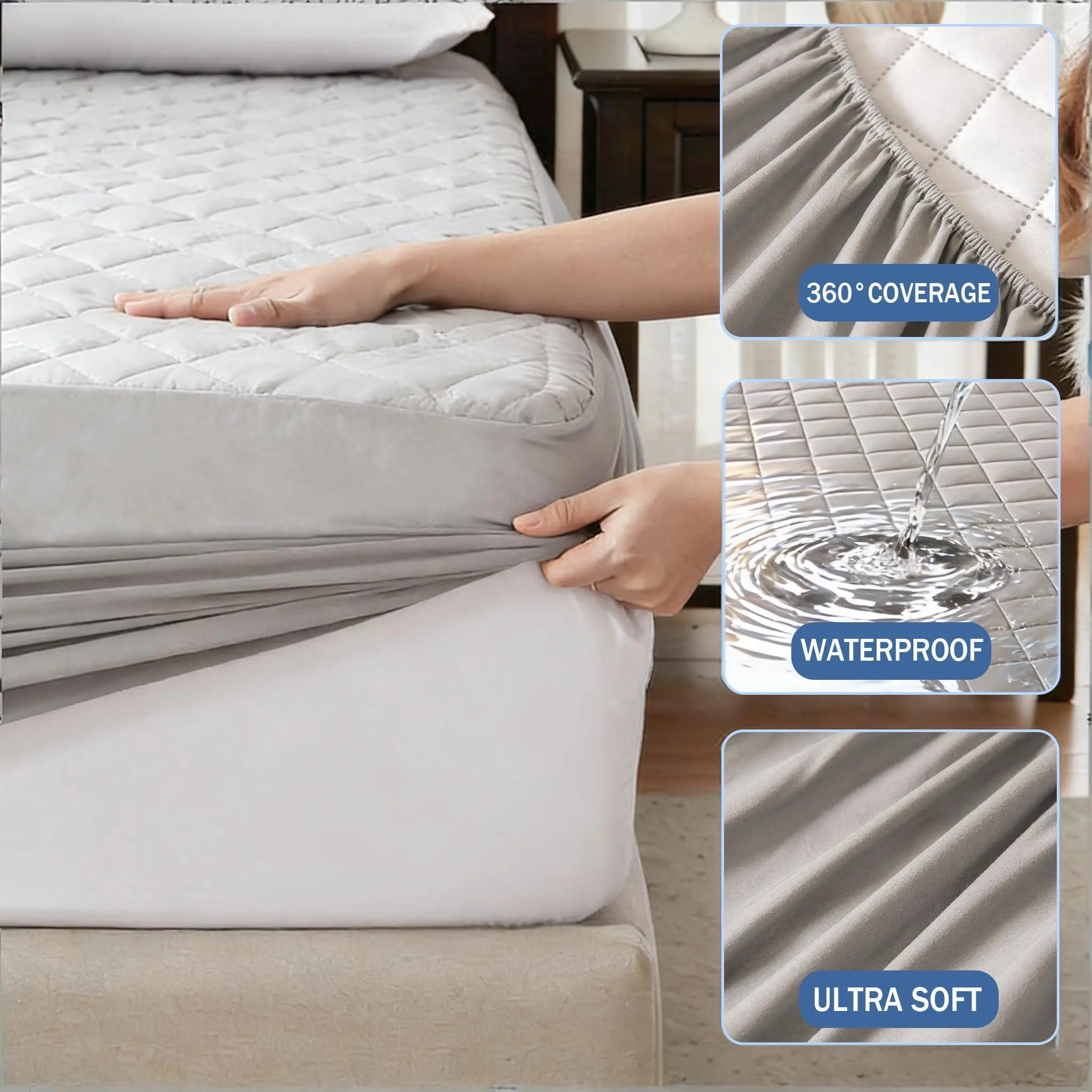 100% Waterproof Mattress Protector Pet-Friendly Urine-Proof Fitted Bed Sheet Anti-Leak Soft Breathable Dirt-Resistant Mattress Cover Pad with Deep Pocket for Home Hotel Dorm (Pillowcase Not Included)