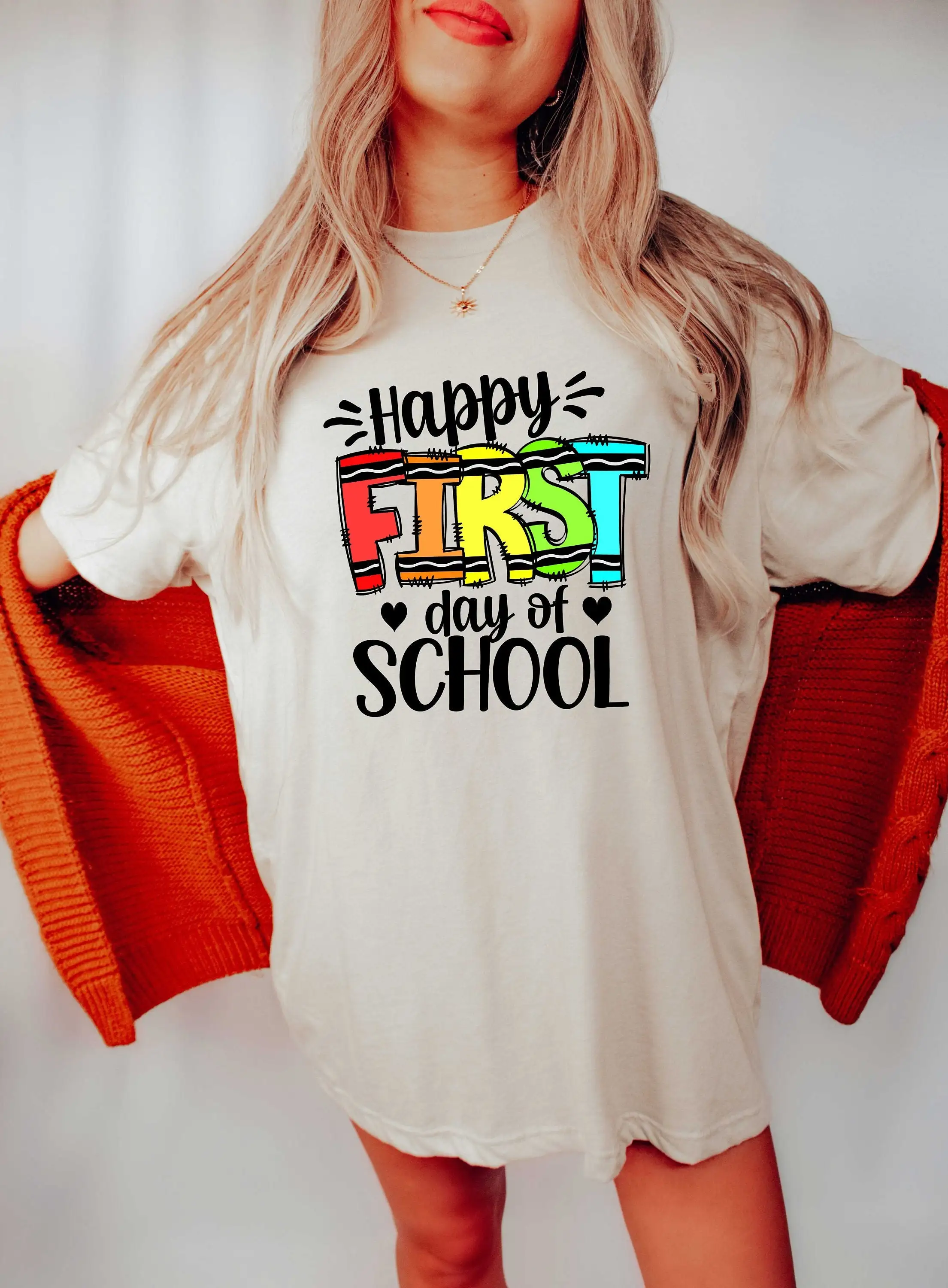 Happy First Day Of School With Crayons Student T Shirt Cute For Kindergarten