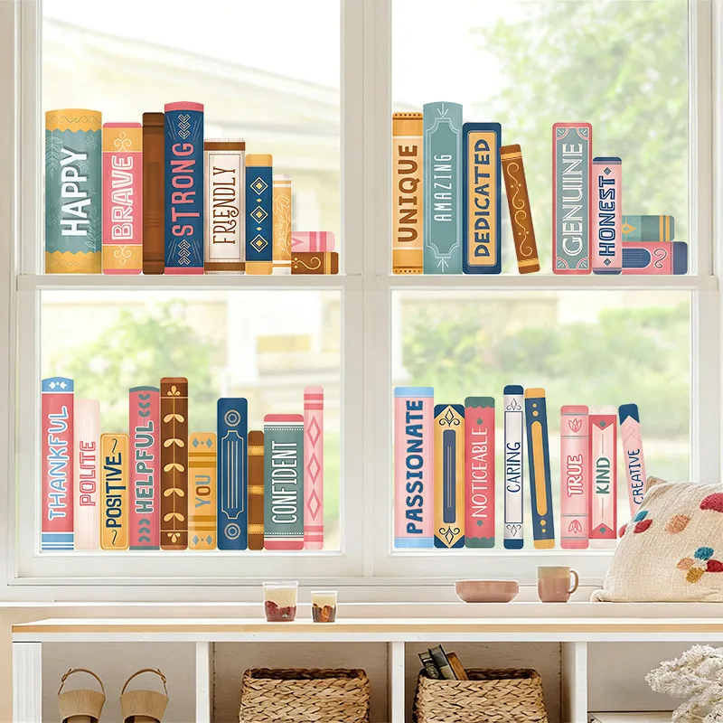Back-to-School Static Cling Window Decals for Books, Bookstore Window Stickers, and Self-Adhesive PVC Stickers for Classrooms