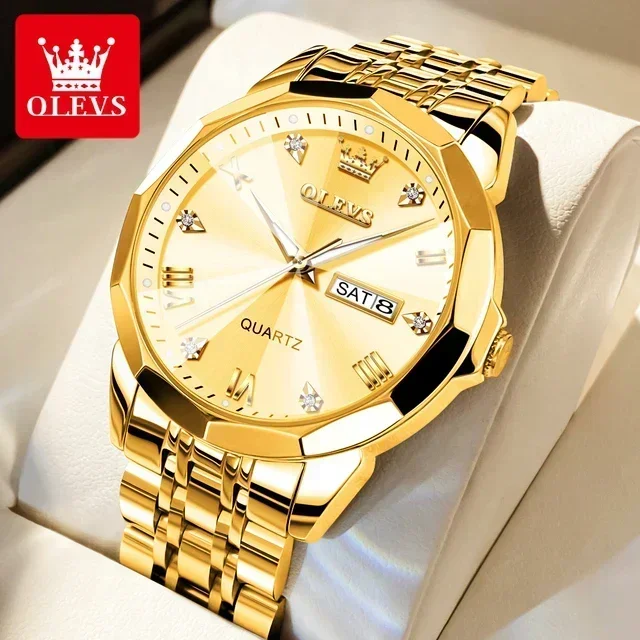 OLEVS 9931 New Style Waterproof Men Wristwatch Business Dual Calendar Luxury Diamond Dial Quartz Watch for Men