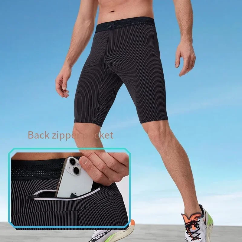 Men's Quick-Dry Compression Running Shorts Breathable Summer Tight Fitness Pants with Pockets for Marathon